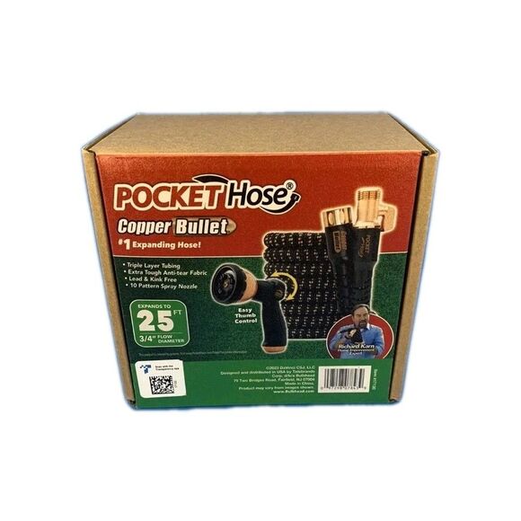 Pocket Hose Copper Bullet 25 Ft Expandable w/ Thumb Nozzle As Seen on TV - Picture 1 of 10